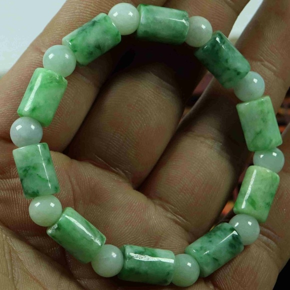 Certified Green 100% Natural A Jade Jadeite 9*9*13mm Barrel Bead Bracelet - Picture 3 of 9